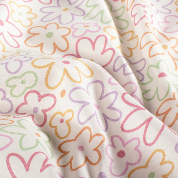 Baumwollpopeline mit Blumenmuster, Cremeweiß