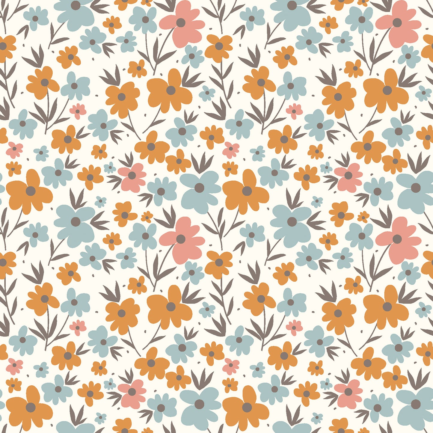 Baumwollpopeline mit Blumenmuster, Cremeweiß