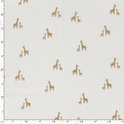 Double Gauze Printed Giraffes Off White