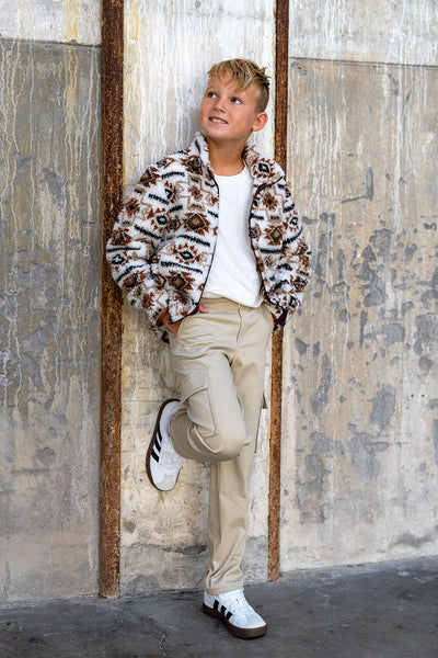 Sherpa-Fleece-Jacquard-Muster, abstrakt, cremeweiß