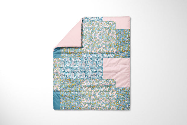 Baumwollpopeline mit Blumenmuster, Petrol