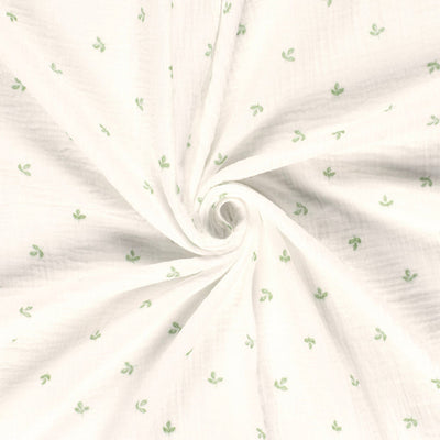 Doppellagiger Gaze-Stoff mit Blätterdruck, cremeweiß
