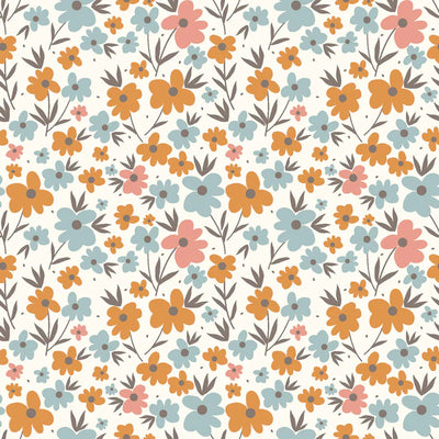 Baumwollpopeline mit Blumenmuster, Cremeweiß