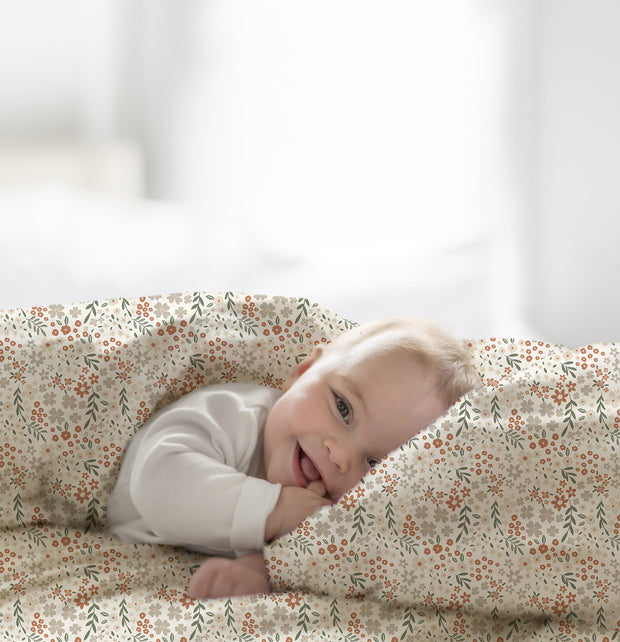 Baumwollpopeline mit Blumenmuster, Cremeweiß