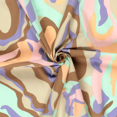 Baumwollsatin mit abstraktem Print in Mint