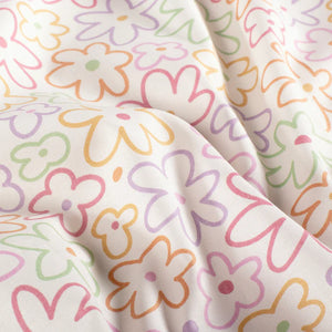 Baumwollpopeline mit Blumenmuster, Cremeweiß