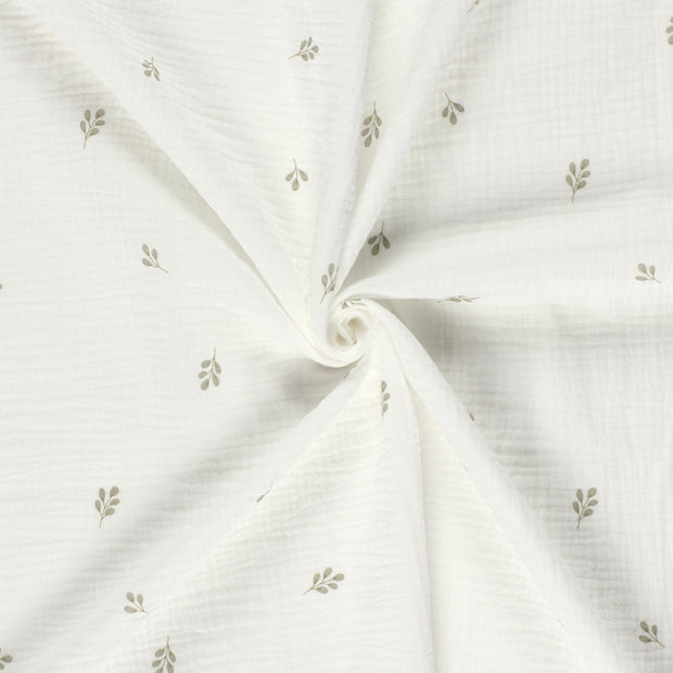 Doppellagiger Gaze-Stoff mit Zweigmuster, cremeweiß