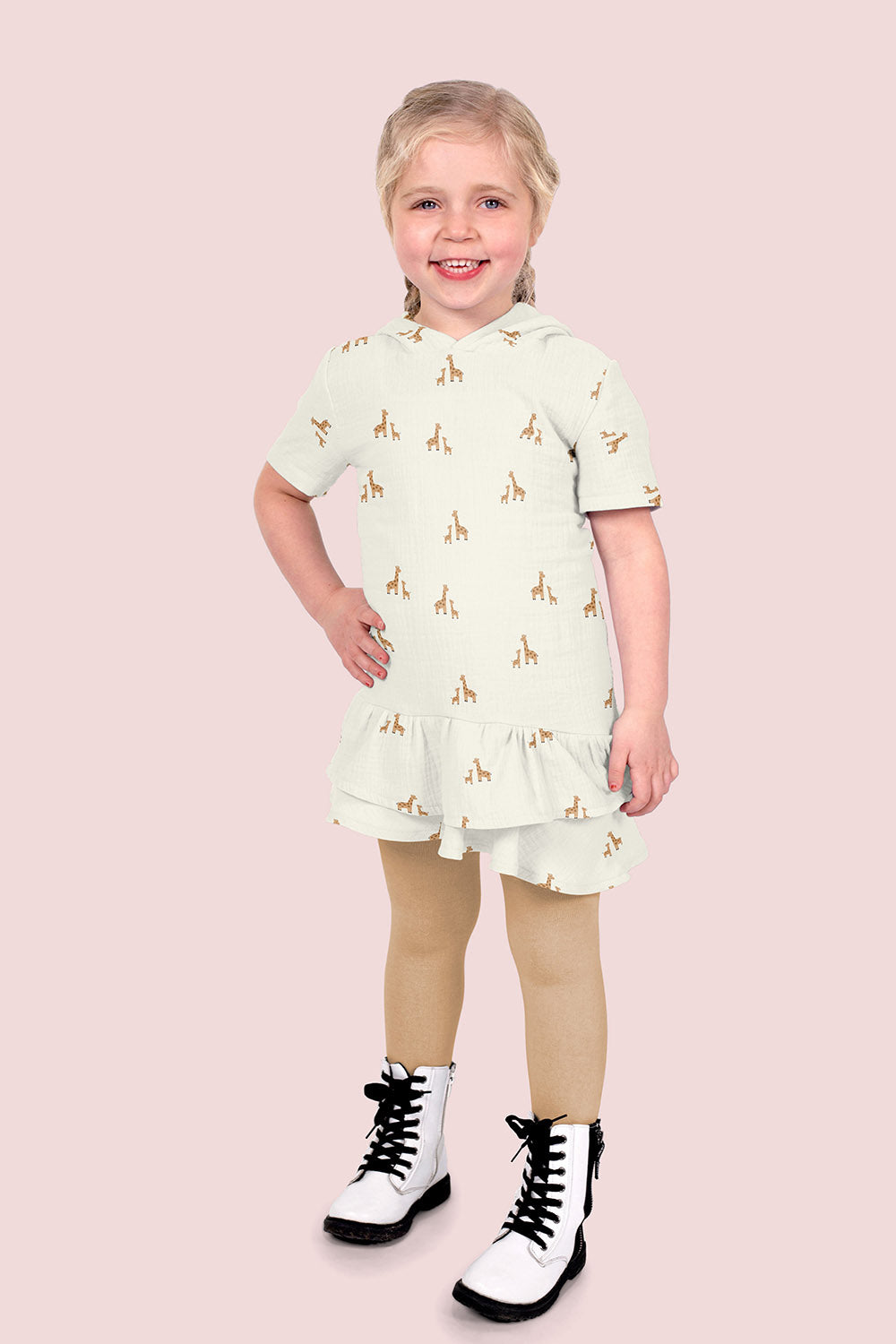 Double Gauze Printed Giraffes Off White