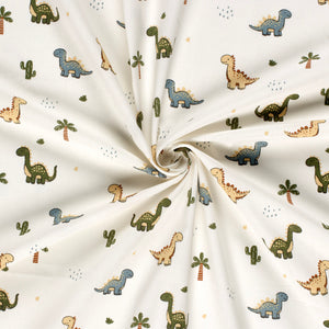 Cotton Poplin Printed Dinosaurs Off White