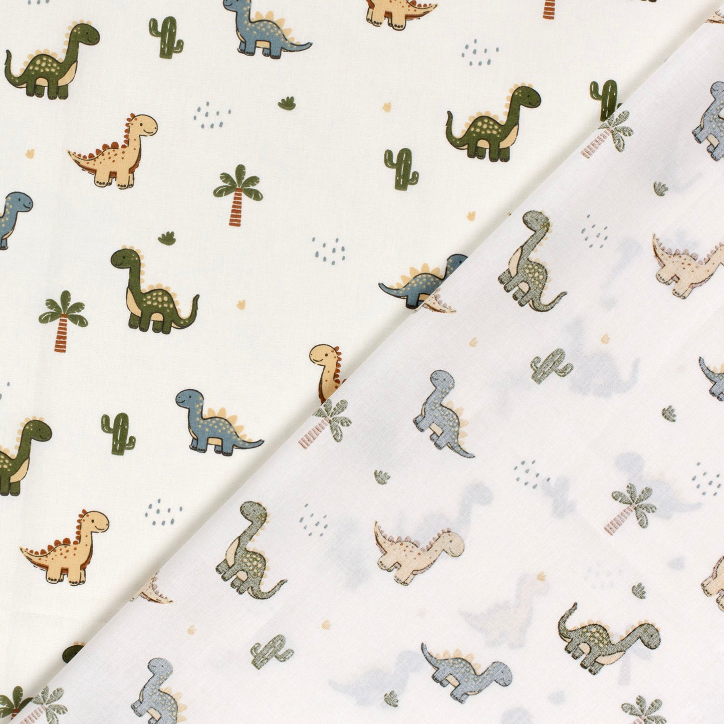 Cotton Poplin Printed Dinosaurs Off White