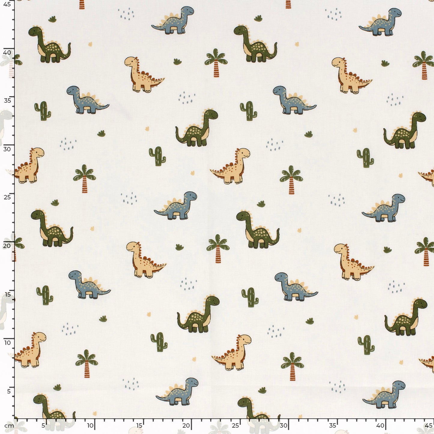 Cotton Poplin Printed Dinosaurs Off White
