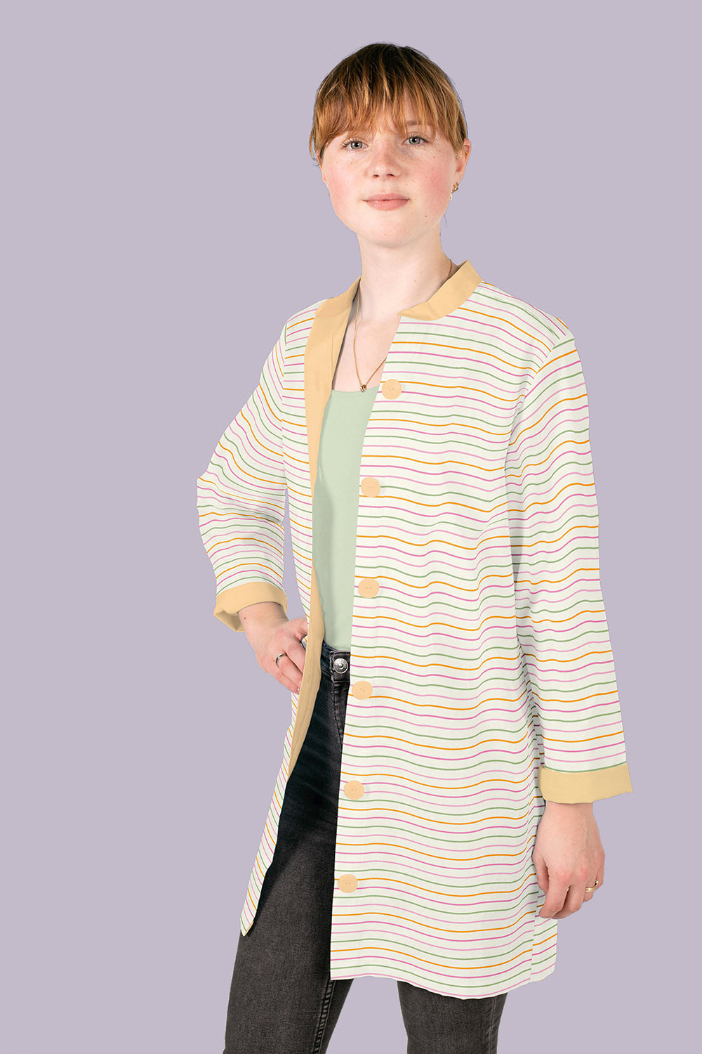 Cotton Poplin Printed Stripes Off-White