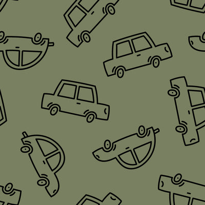 French Terry Printed Cars Dark Green