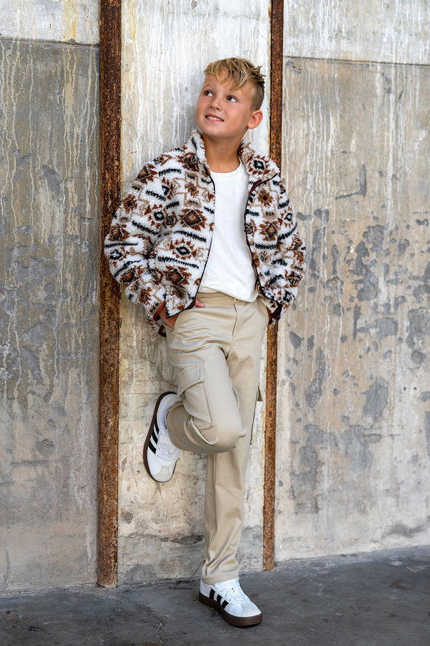 Sherpa-Fleece-Jacquard-Muster, abstrakt, cremeweiß