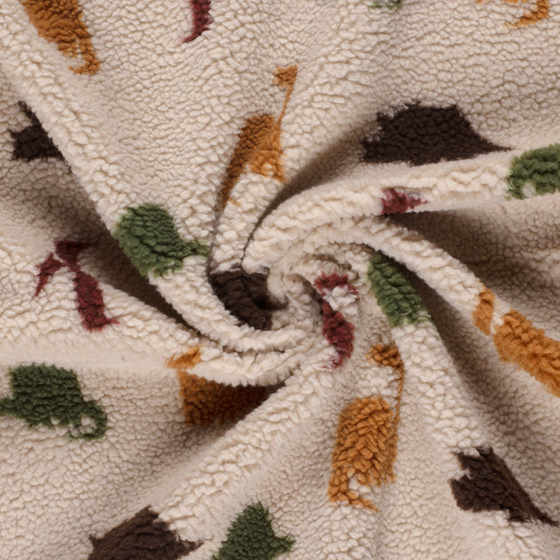 Sherpa-Fleece-Jacquard-Dinosaurier-Beige