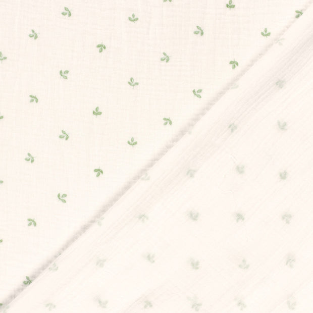 Doppellagiger Gaze-Stoff mit Blätterdruck, cremeweiß