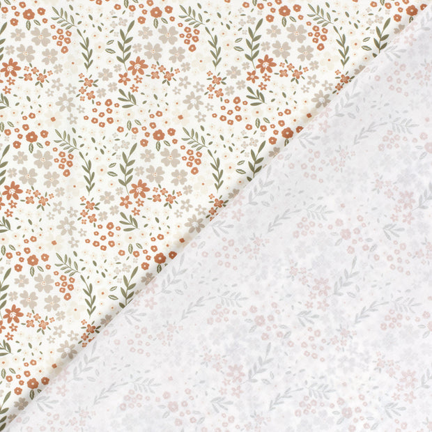 Baumwollpopeline mit Blumenmuster, Cremeweiß