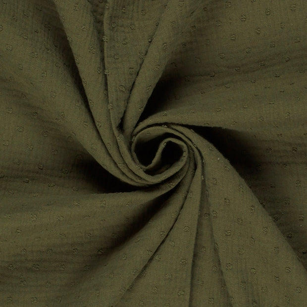 Doppelgaze Dobby Dots Khakigrün