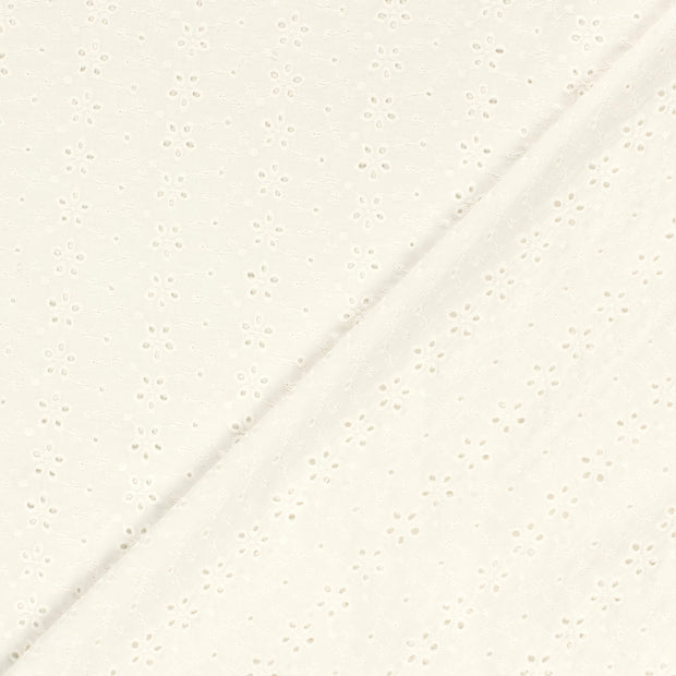 Baumwollpopeline, bestickt mit Blumen, cremeweiß