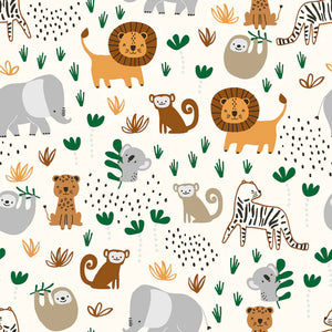 Baumwollpopeline mit Tiermotiven, cremeweiß