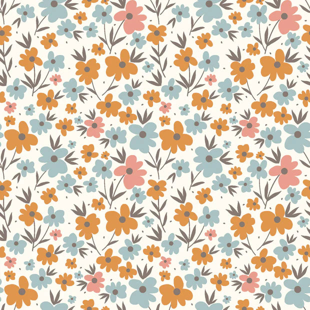 Baumwollpopeline mit Blumenmuster, Cremeweiß