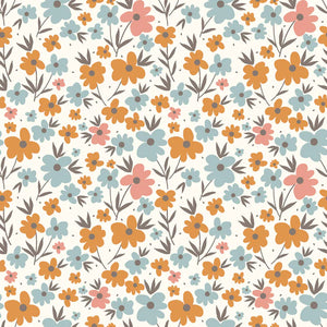 Baumwollpopeline mit Blumenmuster, Cremeweiß