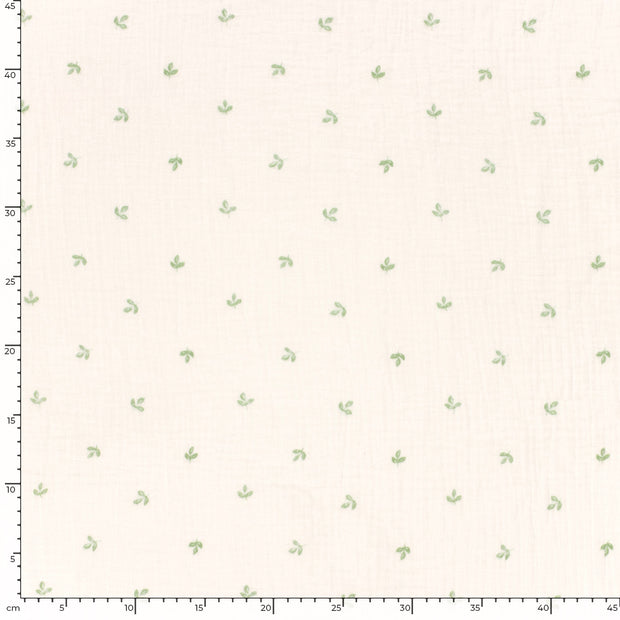 Doppellagiger Gaze-Stoff mit Blätterdruck, cremeweiß