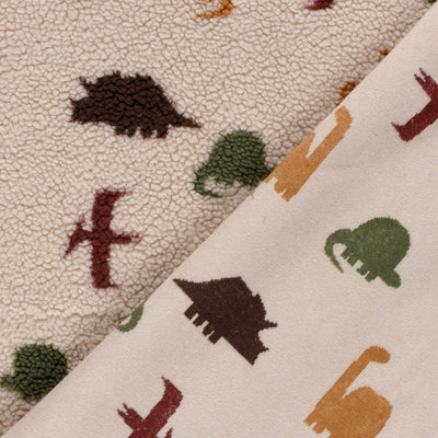 Sherpa-Fleece-Jacquard-Dinosaurier-Beige