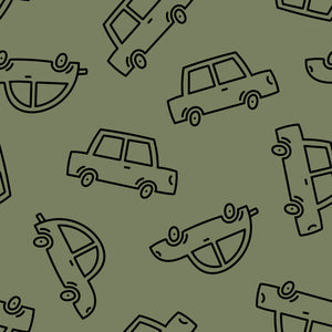French Terry bedruckte Autos Dunkelgrün