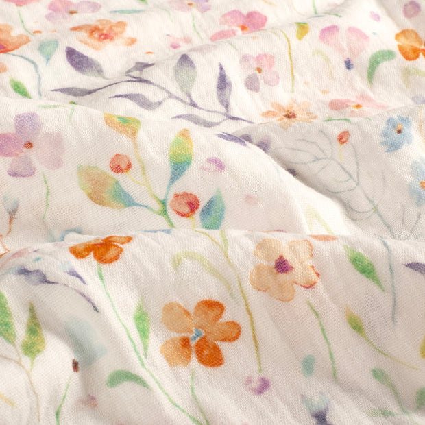 Doppellagiger Gaze-Stoff mit Blumenmuster, Cremeweiß