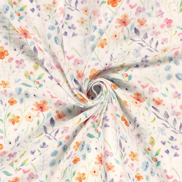 Doppellagiger Gaze-Stoff mit Blumenmuster, Cremeweiß