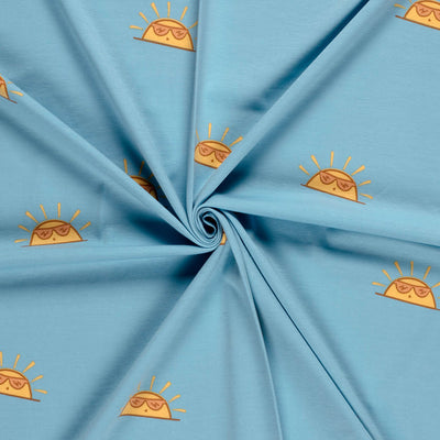 Baumwolljersey mit Sonnenmotiv in Aqua