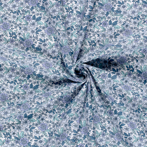 Baumwollpopeline mit Blumenmuster, Kobaltblau