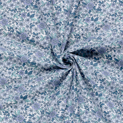 Baumwollpopeline mit Blumenmuster, Kobaltblau