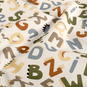 Baumwollpopeline, bedruckte Buchstaben, cremeweiß