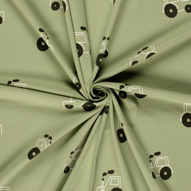 Baumwolljersey mit Traktorenmotiv, olivgrün