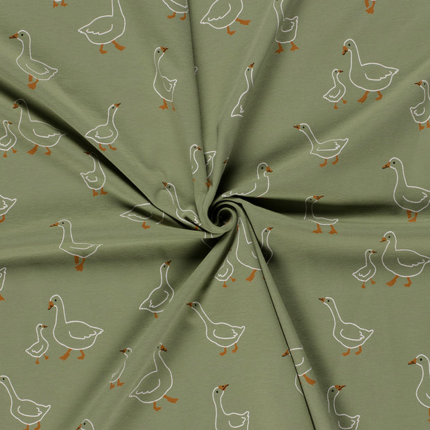 Baumwolljersey mit Tiermotiven, olivgrün