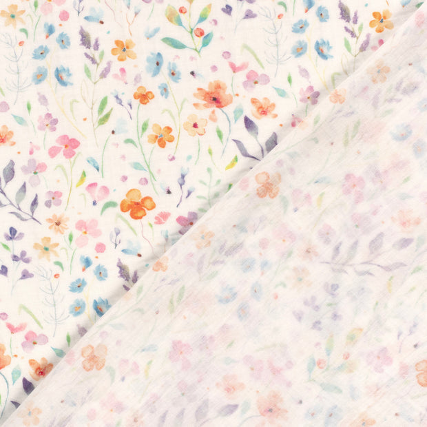 Doppellagiger Gaze-Stoff mit Blumenmuster, Cremeweiß