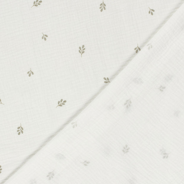 Doppellagiger Gaze-Stoff mit Zweigmuster, cremeweiß